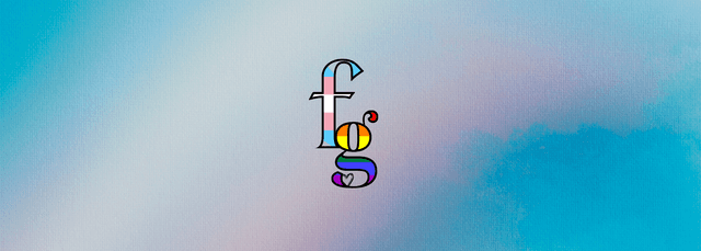 Logo flo gournay : f aux couleurs de la transidentité et g aux couleurs du drapeaux LGBT